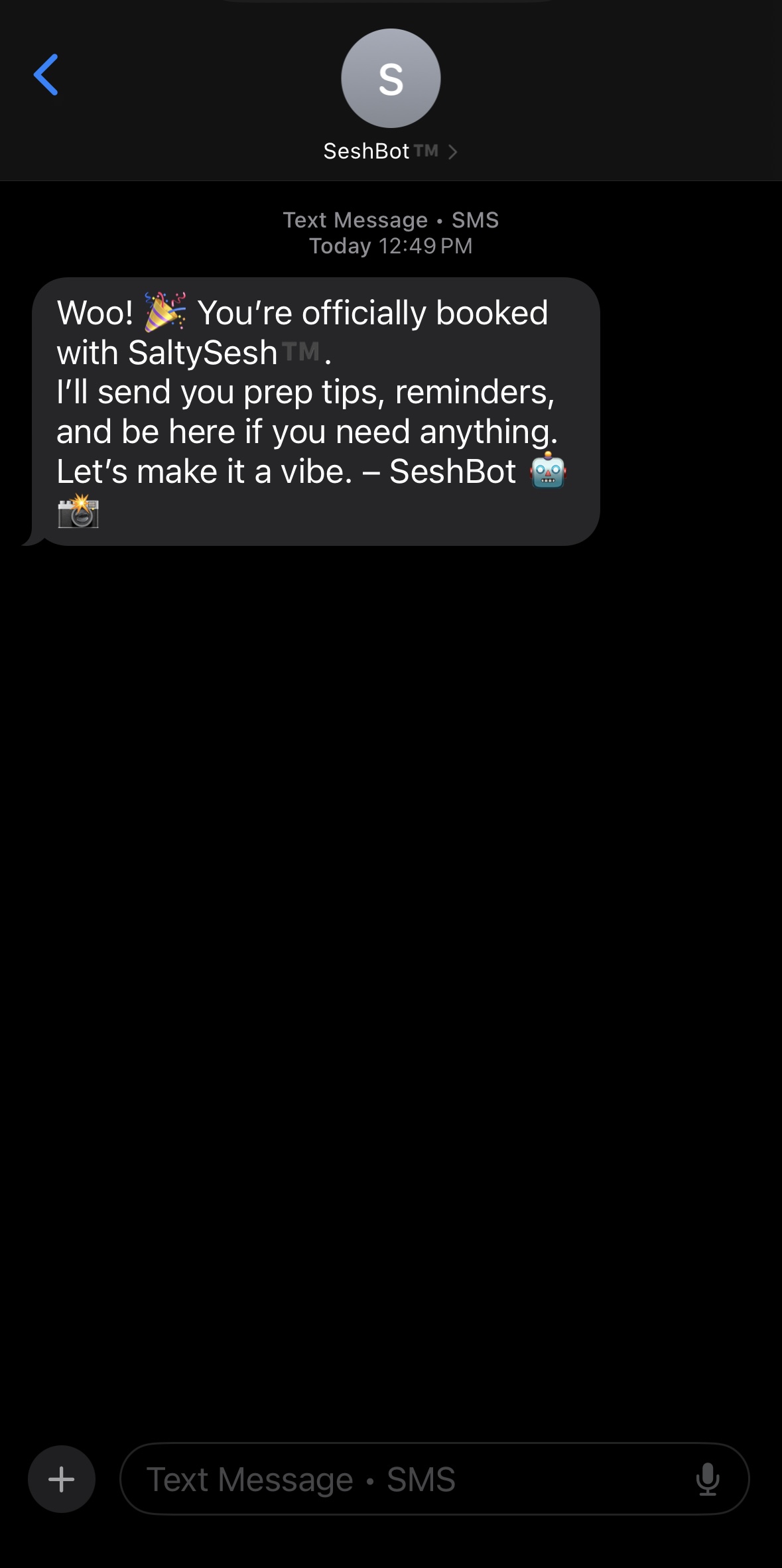Booking confirmation text